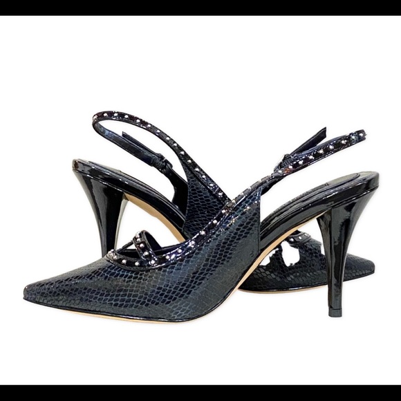 WHBM STUDDED SNAKE-EMBOSSED LEATHER MID-HEEL SLINGBACK PUMP SIZE 7 NEW - Picture 6 of 6